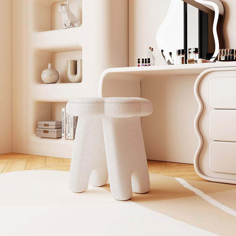 Modern Floral Lambswool Wood Vanity Stool