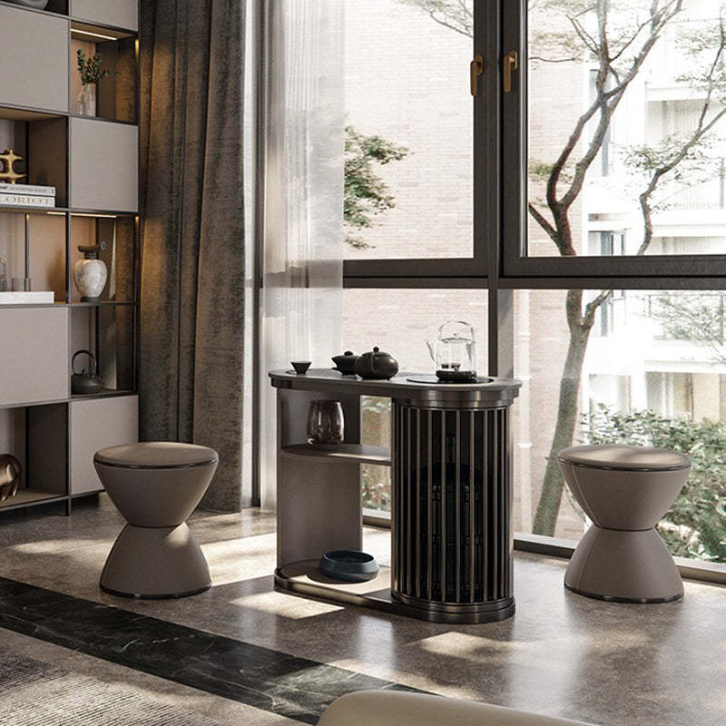 Minimalist Hourglass Leather Steel Stool — Beige