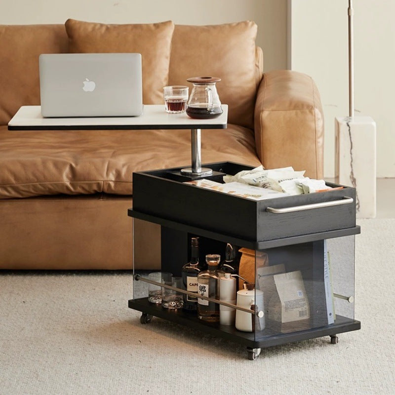 Minimalist Wood Glass Lift-Top End Table 3-Storage