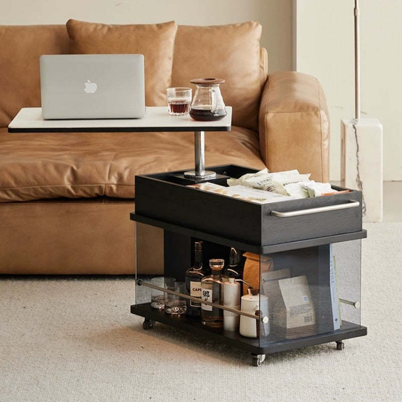 Minimalist Wood Glass Lift-Top End Table 3-Storage