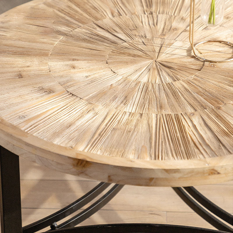 Japanese Round Wood Iron Coffee Table