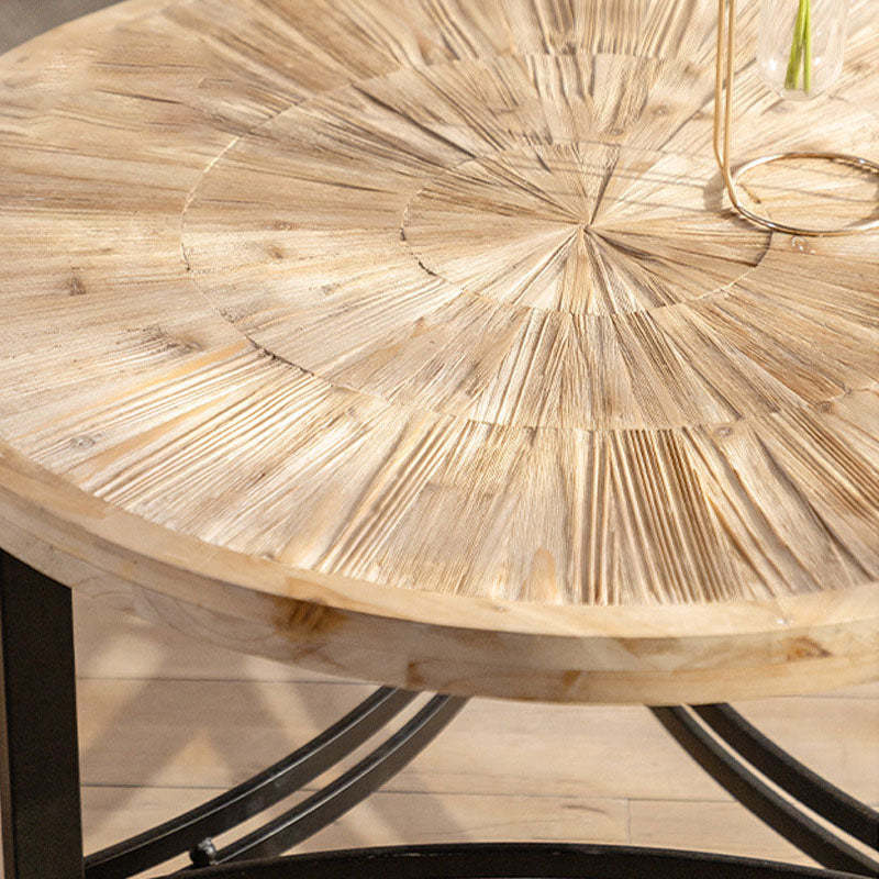 Japanese Round Wood Iron Coffee Table