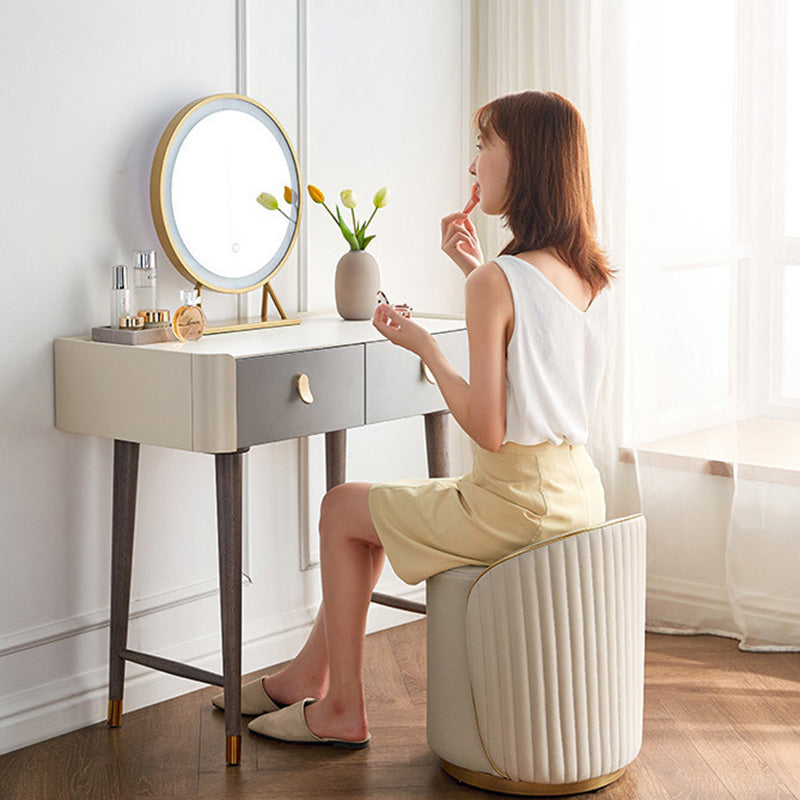 Minimalist Cylinder Iron Leather Vanity Stool