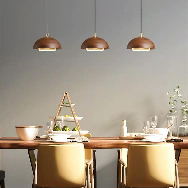 Nordic Solid Wood Dome Glass LED Pendant