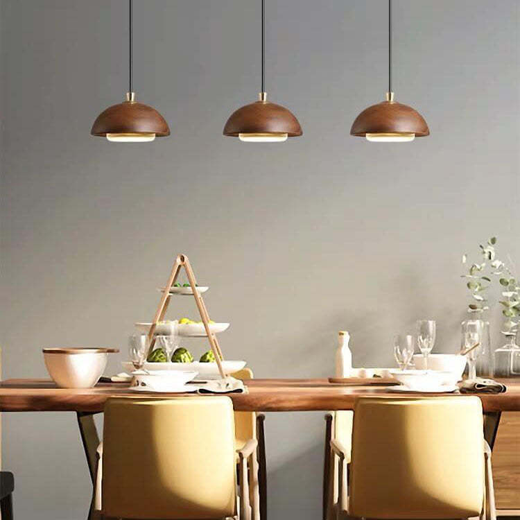 Nordic Solid Wood Dome Glass LED Pendant