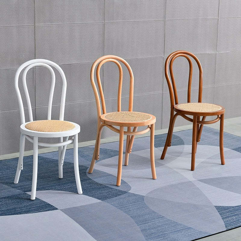 Retro Rattan Beech Metal Arched Dining Chair — Honey Color / Rattan