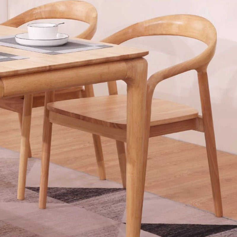 Minimalist Arched Wood Linen Dining Chair — Original Wood Color / C
