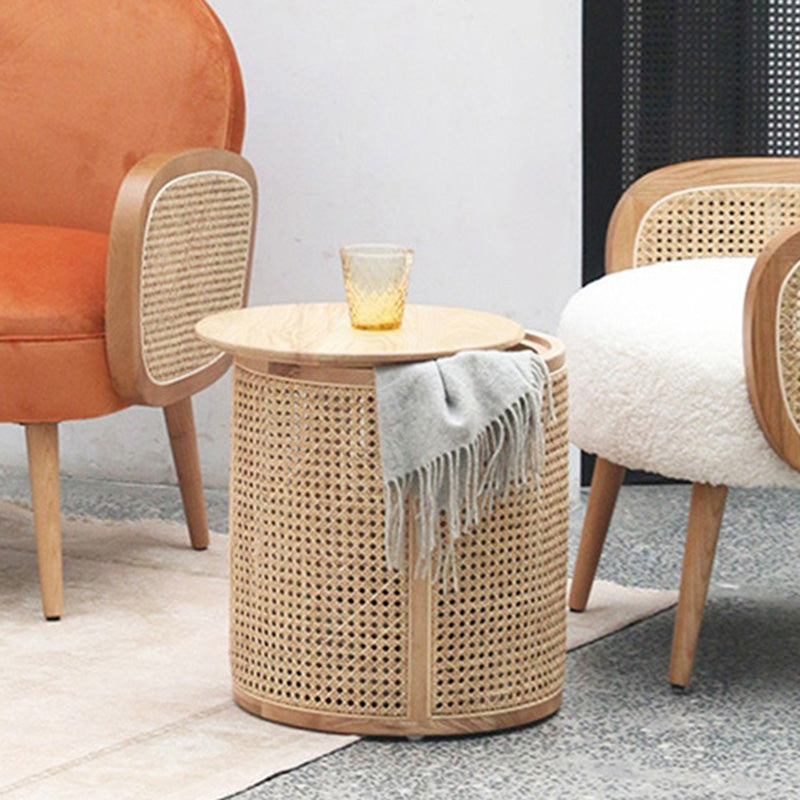 Scandinavian Cylindrical Wood Rattan Coffee Table
