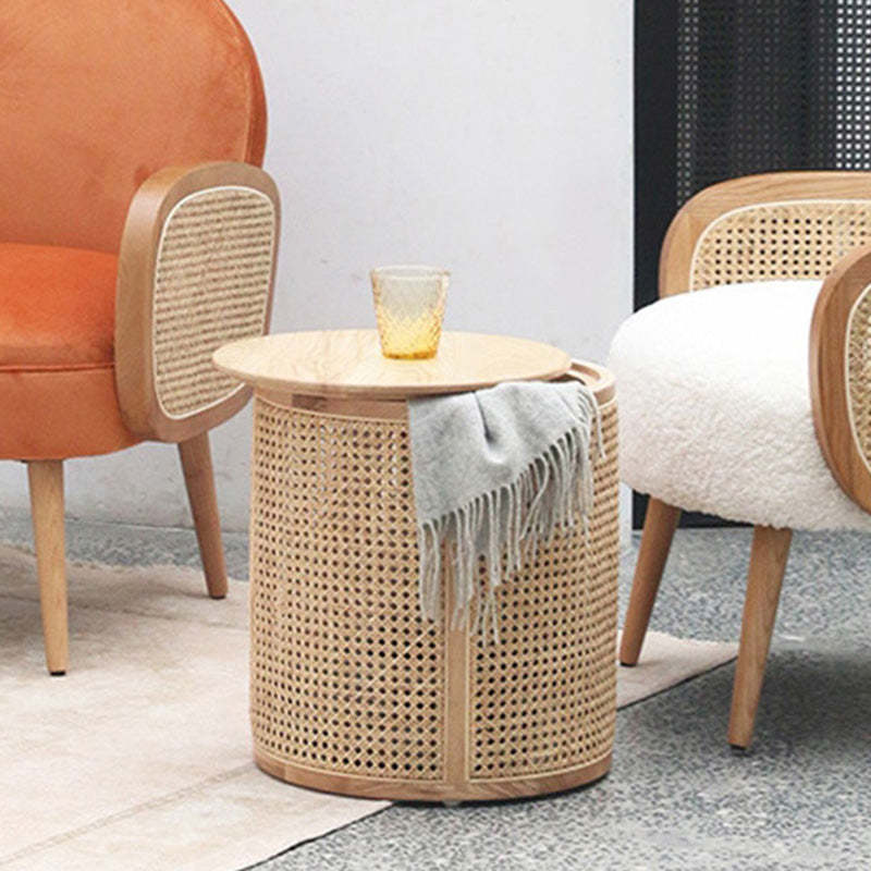Scandinavian Cylindrical Wood Rattan Coffee Table — Wood Color