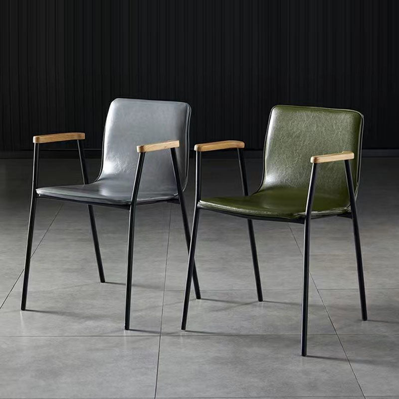 Industrial Upholstered Leather Wood Dining Chair — Green
