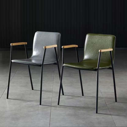 Industrial Upholstered Leather Wood Dining Chair — Green