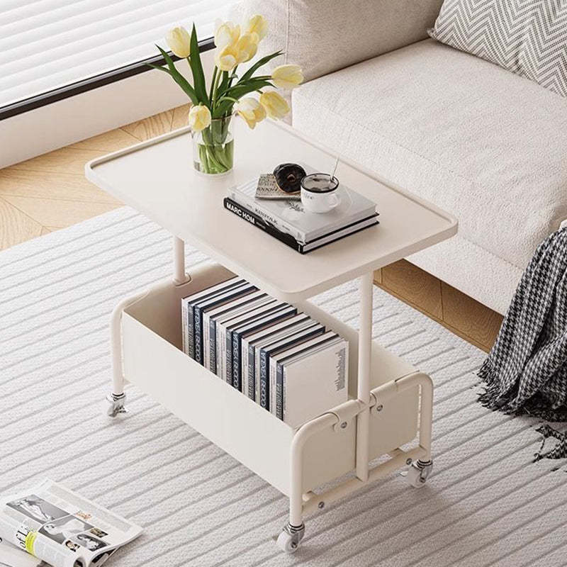 Minimalist Iron Leather Rectangular Movable End Table 2-Tier