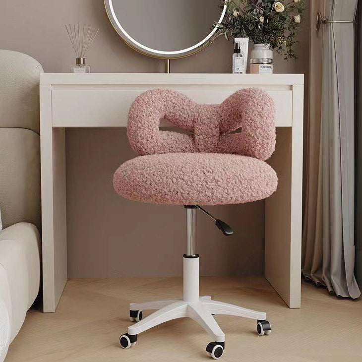 Round Bow Lambswool Steel Vanity Stool — Gray
