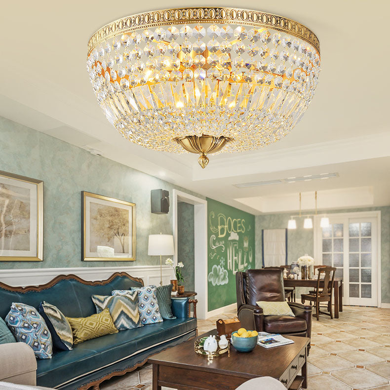 French Vintage Crystal Round 3/5/9-Light Flush Mount — 110V-120V For US/CA