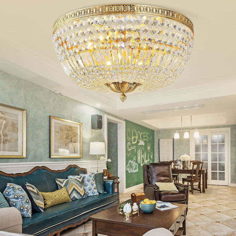 French Vintage Crystal Round 3/5/9-Light Flush Mount — 110V-120V For US/CA