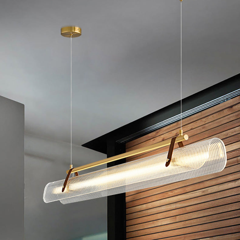 Lighom minimalist island linear leather pendant lighting — Brushed Gold / 220V-240V (UK/AU)