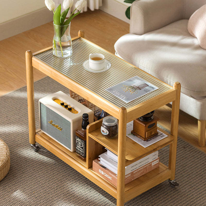 Modern Glass Wood 2-Tier Side Table