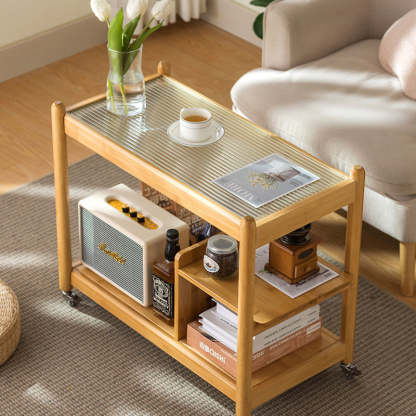 Modern Glass Wood 2-Tier Side Table