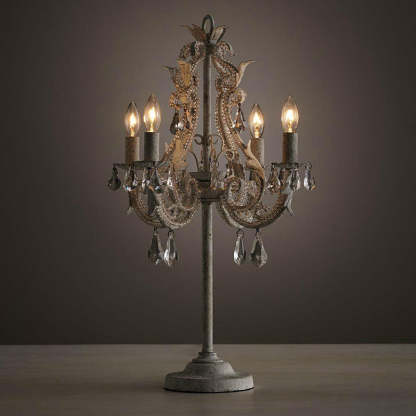 Boho Distressed White Candelabra Crystal Bead Table Lamp