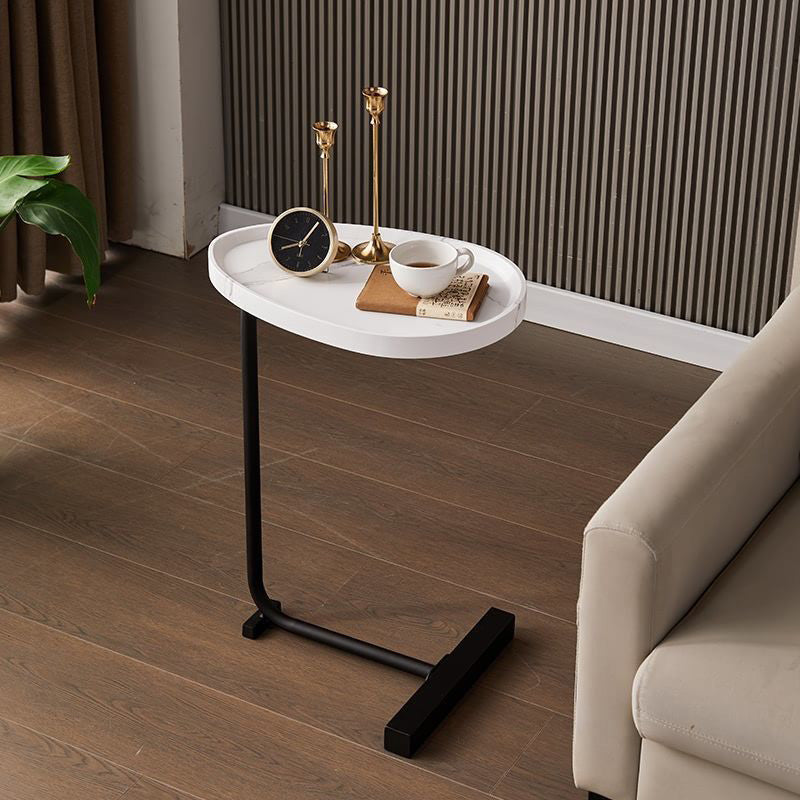 Minimalist Oval Engineered Wood Iron End Table