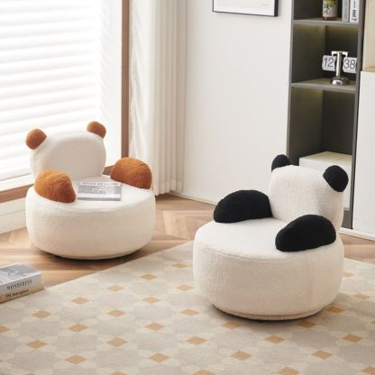 Contemporary Bear Lambswool Wood Accent Chair