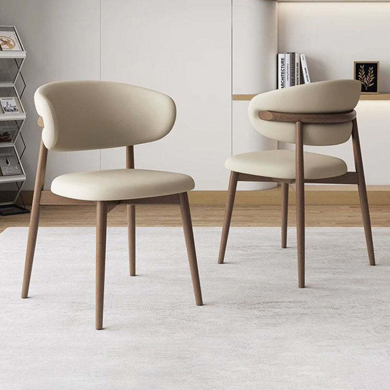 Nordic Leather Metal Dining Chair — Khaki + Walnut Frame