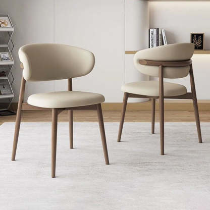 Nordic Leather Metal Dining Chair — Khaki + Walnut Frame