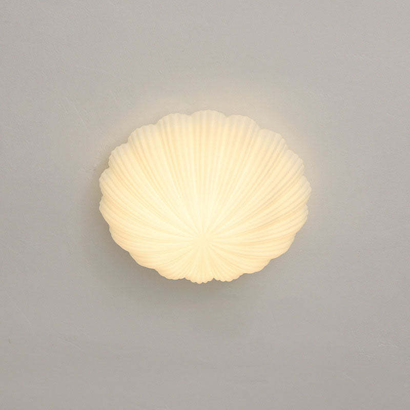 Modern French Cream Shell Glass LED Flush Mount Light