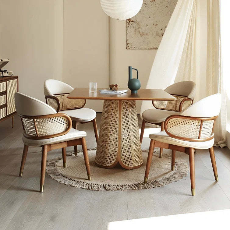 Nordic woven ash rattan fabric wood dining chairs & benches