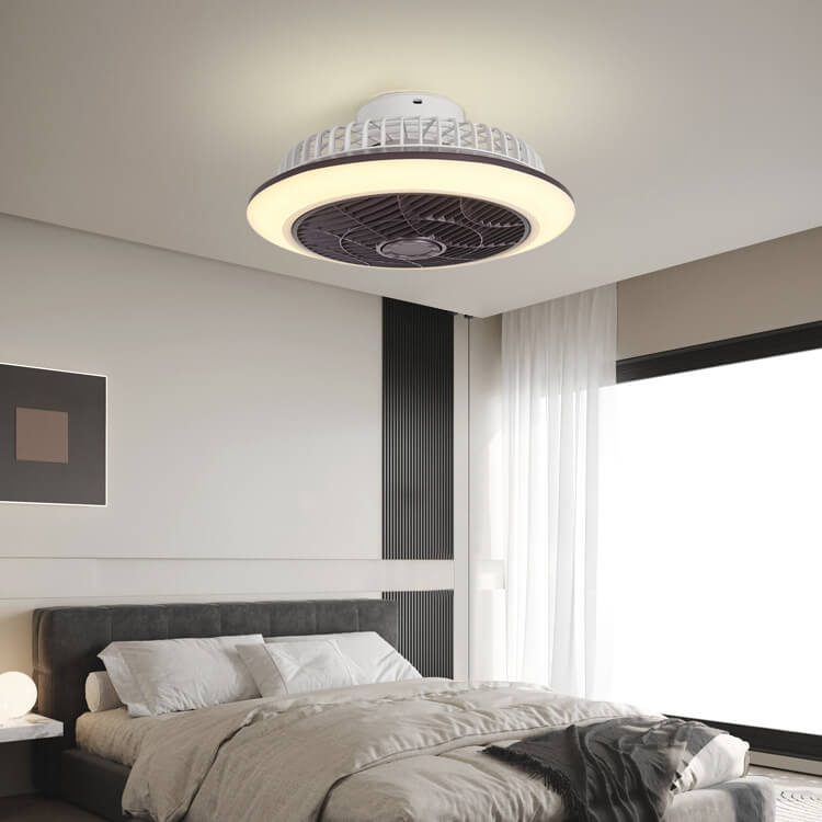 Minimalist round cage ceiling fans in acrylic — Brushed Gold / Dimmable with Remote / 220V-240V (UK/AU)