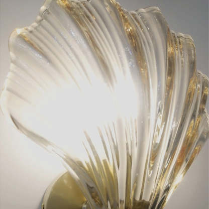 Art Deco Scalloped Shell Amber Glass Brass Wall Sconce