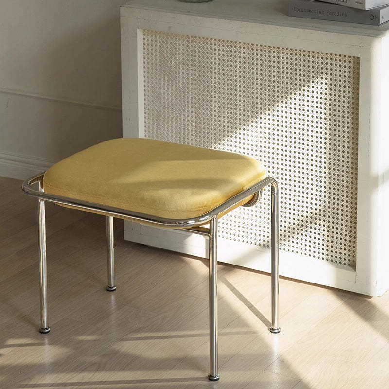 Scandinavian Backless Upholstered Vanity Stool — Black + White - Cotton And Linen
