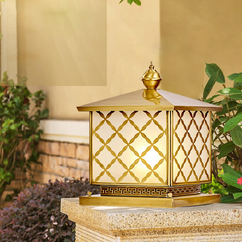 European Retro Copper Glass Outdoor Post Light