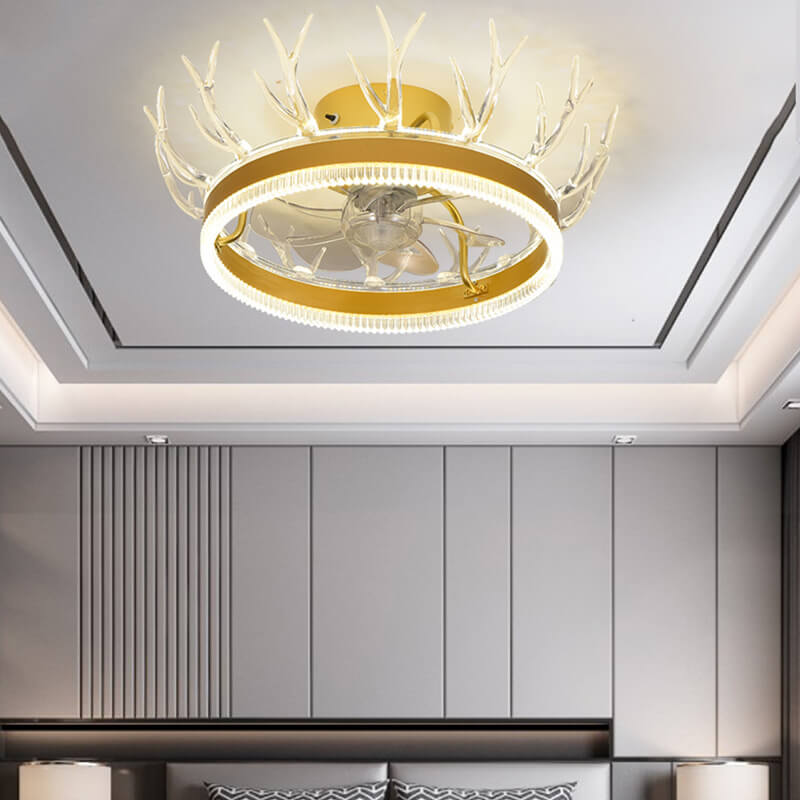 Modern Golden Antler Mount Ceiling Fan Light