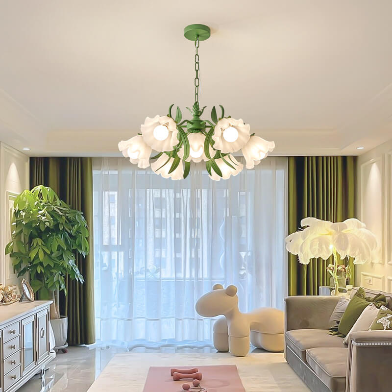 Contemporary Bell Orchid Iron Glass Chandelier