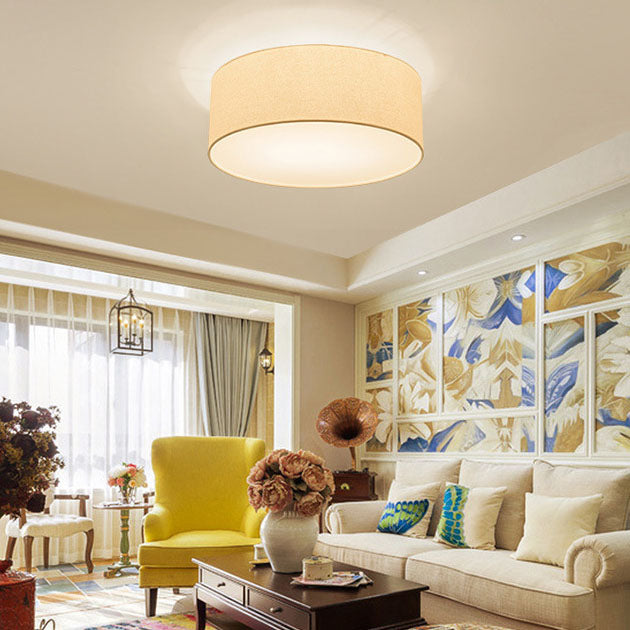 Nordic Round Drum Fabric Flush Ceiling Light