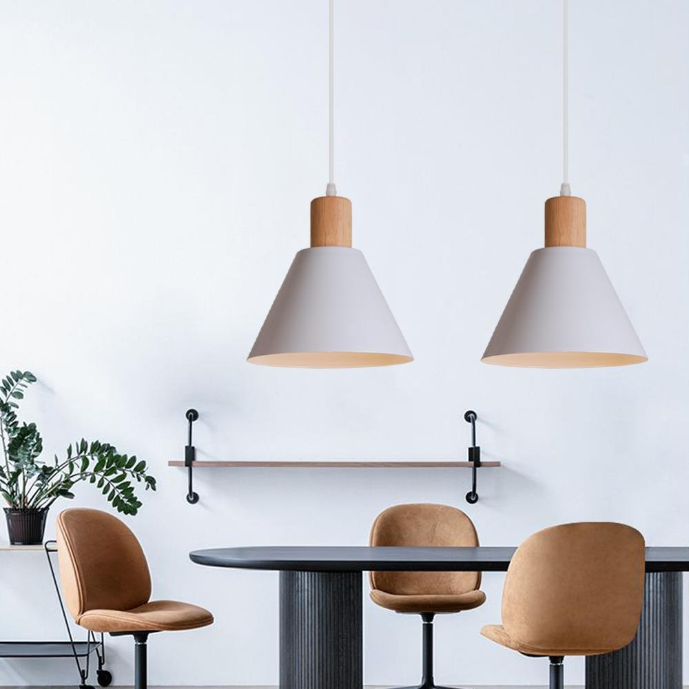 Nordic Vintage Iron Cone Wood Top Pendant