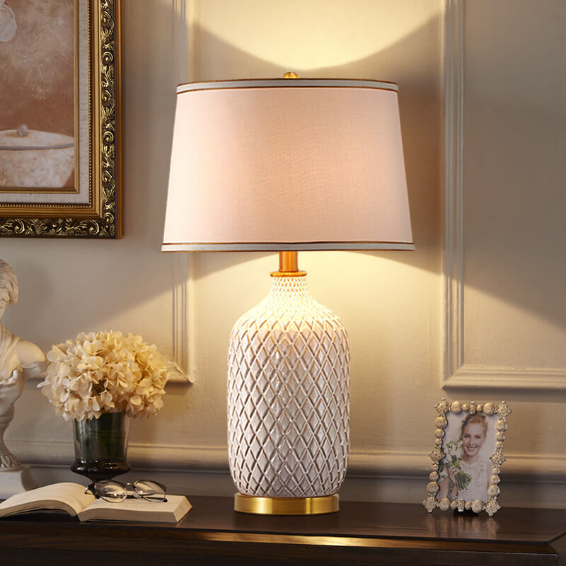 European Vintage Striped Ceramic Fabric Lamp