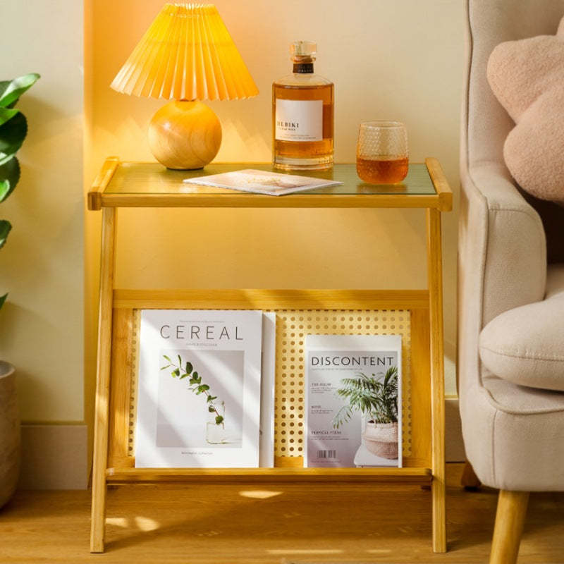 Geometric Bamboo Glass Side Table