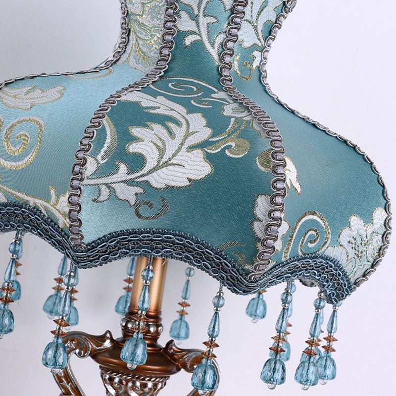 European Blue Fabric Tassel Resin Table Lamp