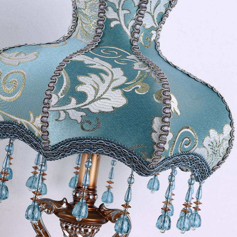 European Blue Fabric Tassel Resin Table Lamp