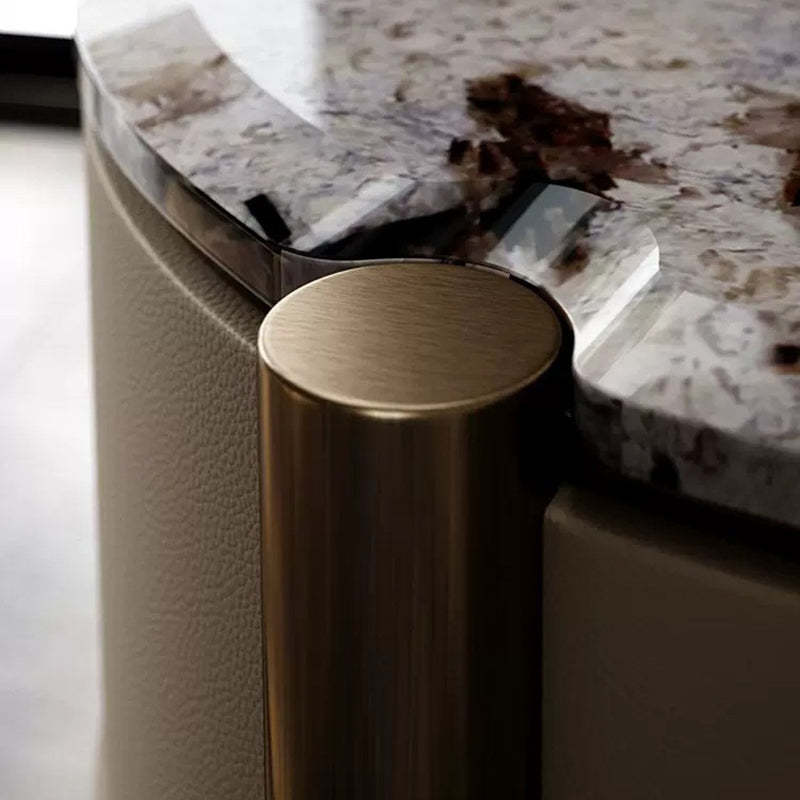 Modern Marble Solid Wood Round Nightstand 2-Drawer