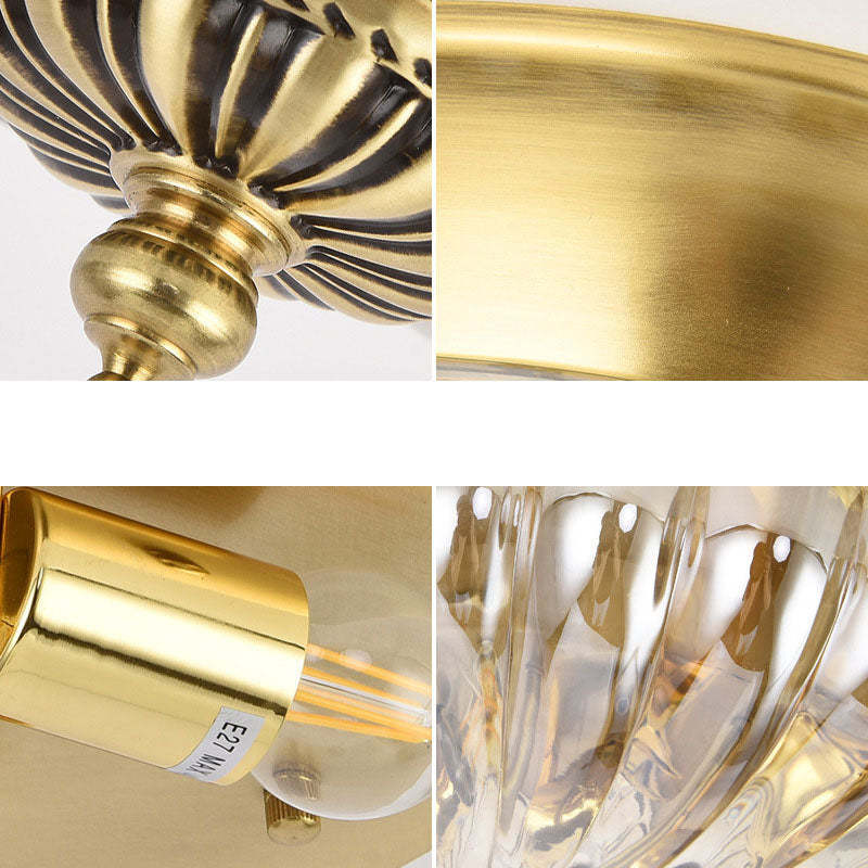 European Brass Glass Cone Ceiling Light