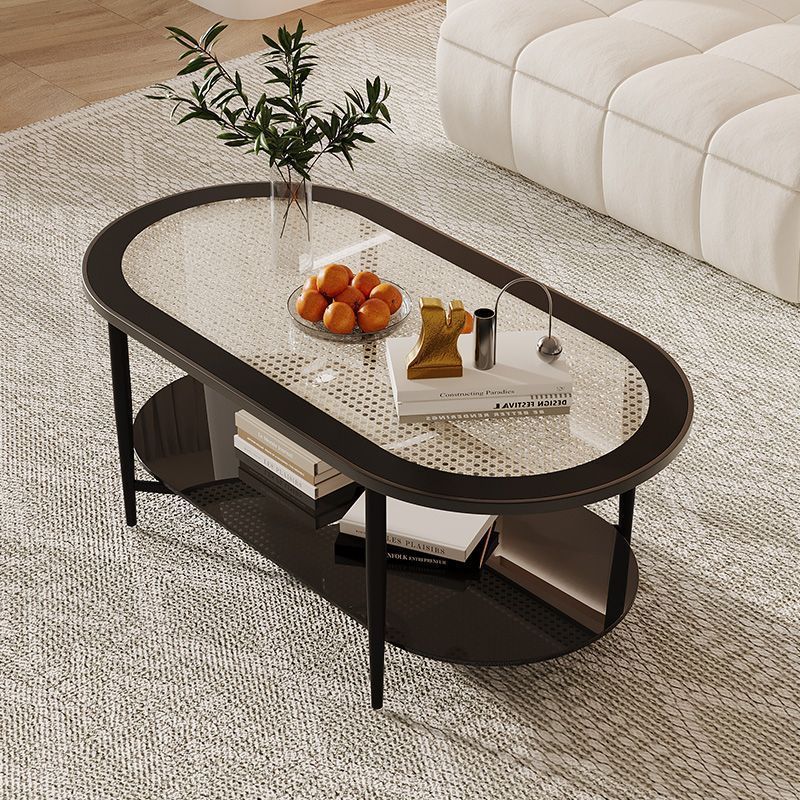 Retro Elliptical Woven Glass Iron Coffee Table