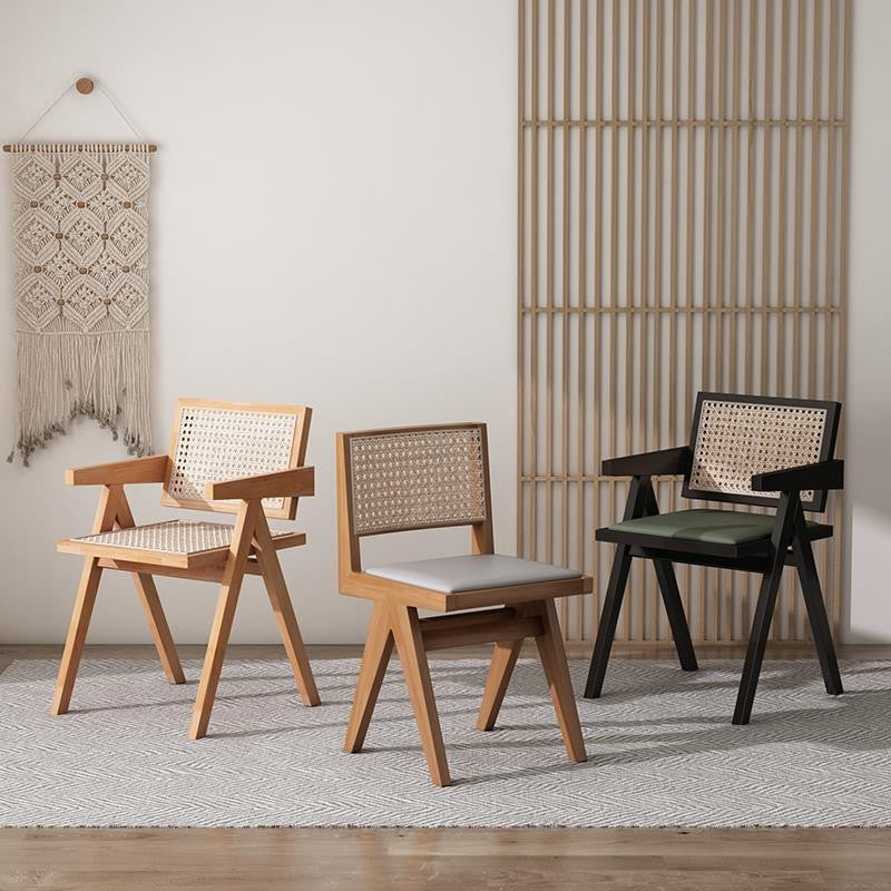 Minimalist Wood Rattan Dining Chair — Walnut Color