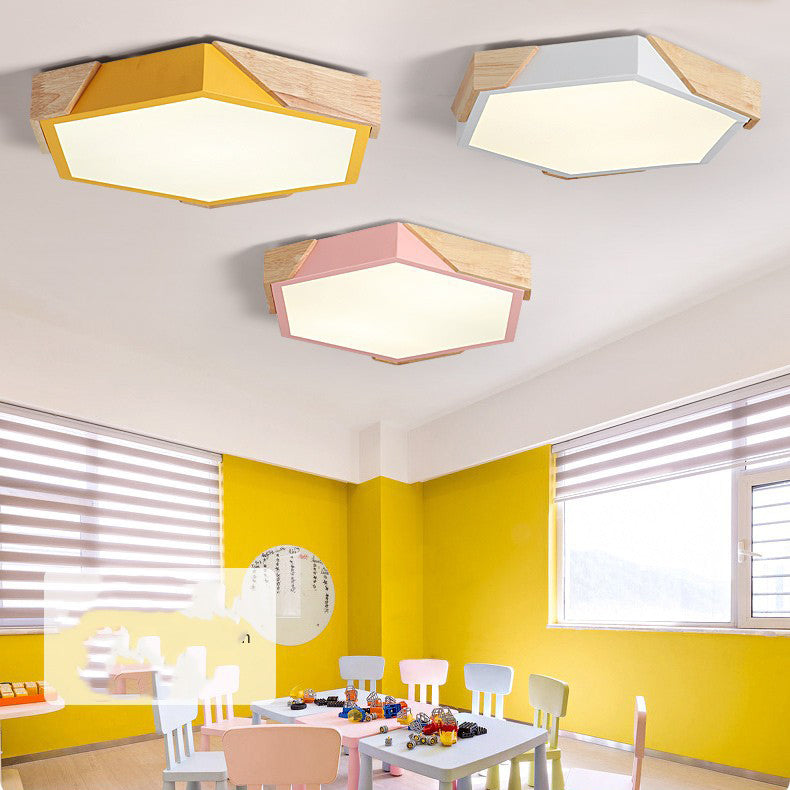 Scandinavian Hexagonal Macaron Flush Mount Light