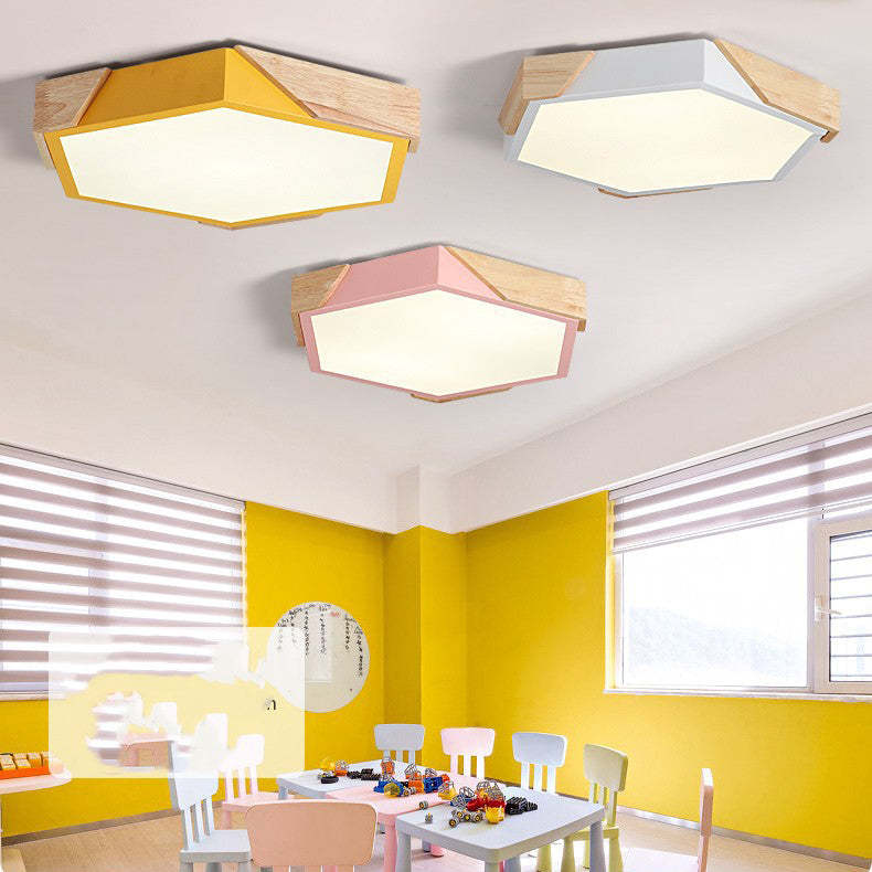 Scandinavian Hexagonal Macaron Flush Mount Light