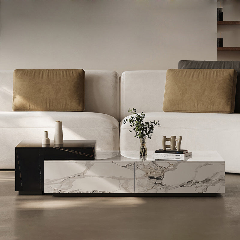 Minimalist Rectangular Rock Plate Wood Coffee Table