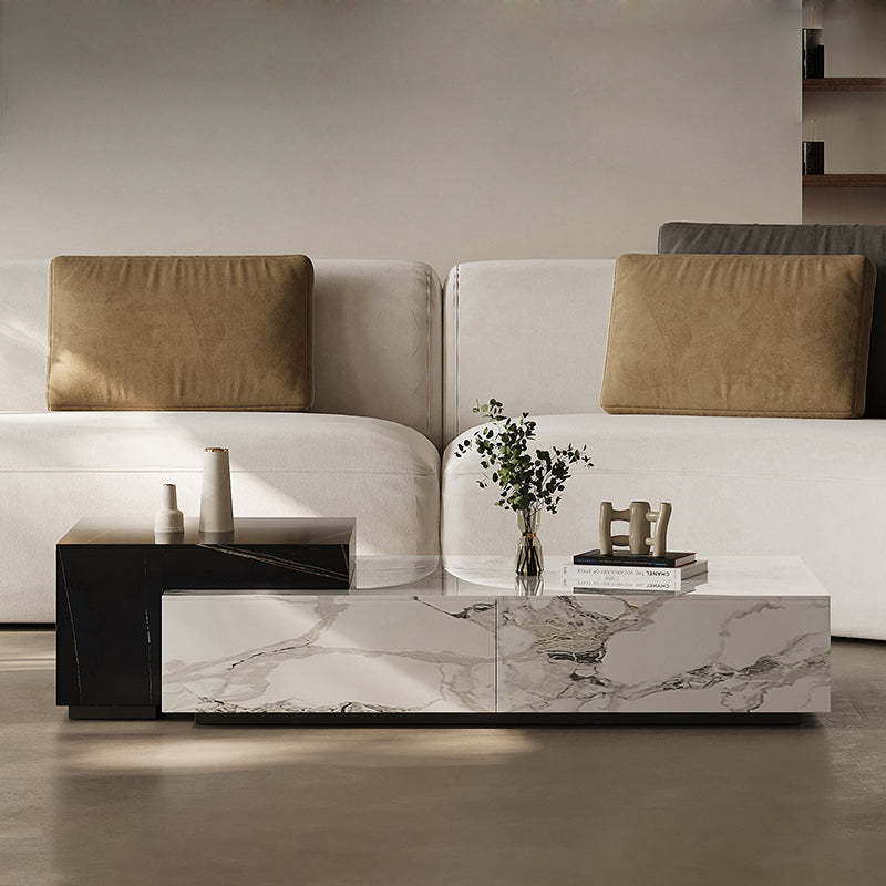 Minimalist Rectangular Rock Plate Wood Coffee Table
