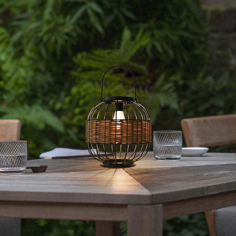 Vintage Rattan Iron Ball Outdoor Light